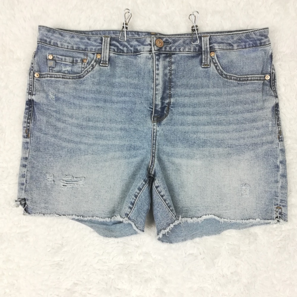 Seven7 Womens Shorts Blue Denim Mid Rise Weekend Cut-Off Light Medium 14